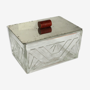 Art Deco box molded glass lid metal mirror