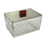 Art Deco box molded glass lid metal mirror