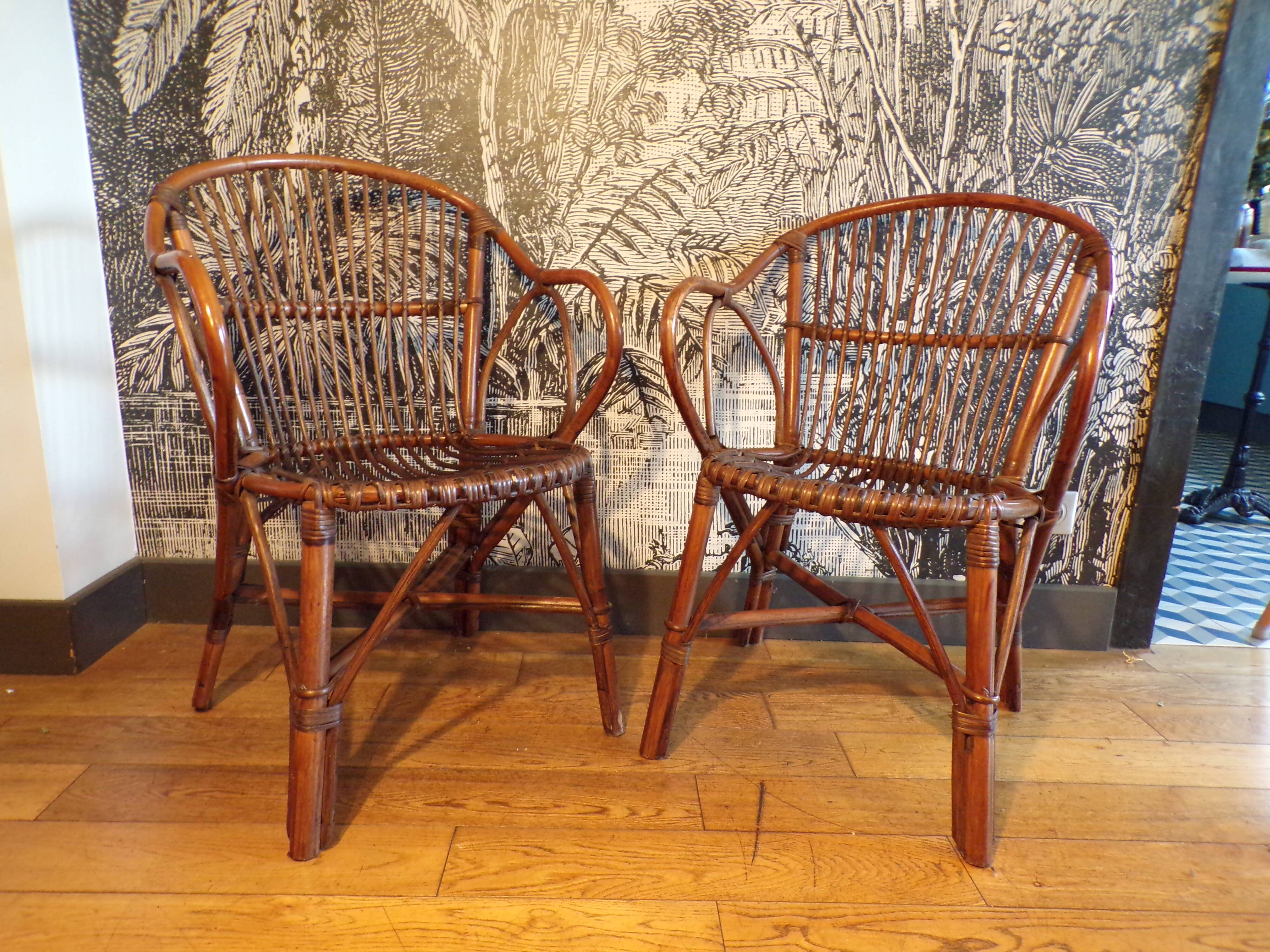 Pair of rattan basket chairs