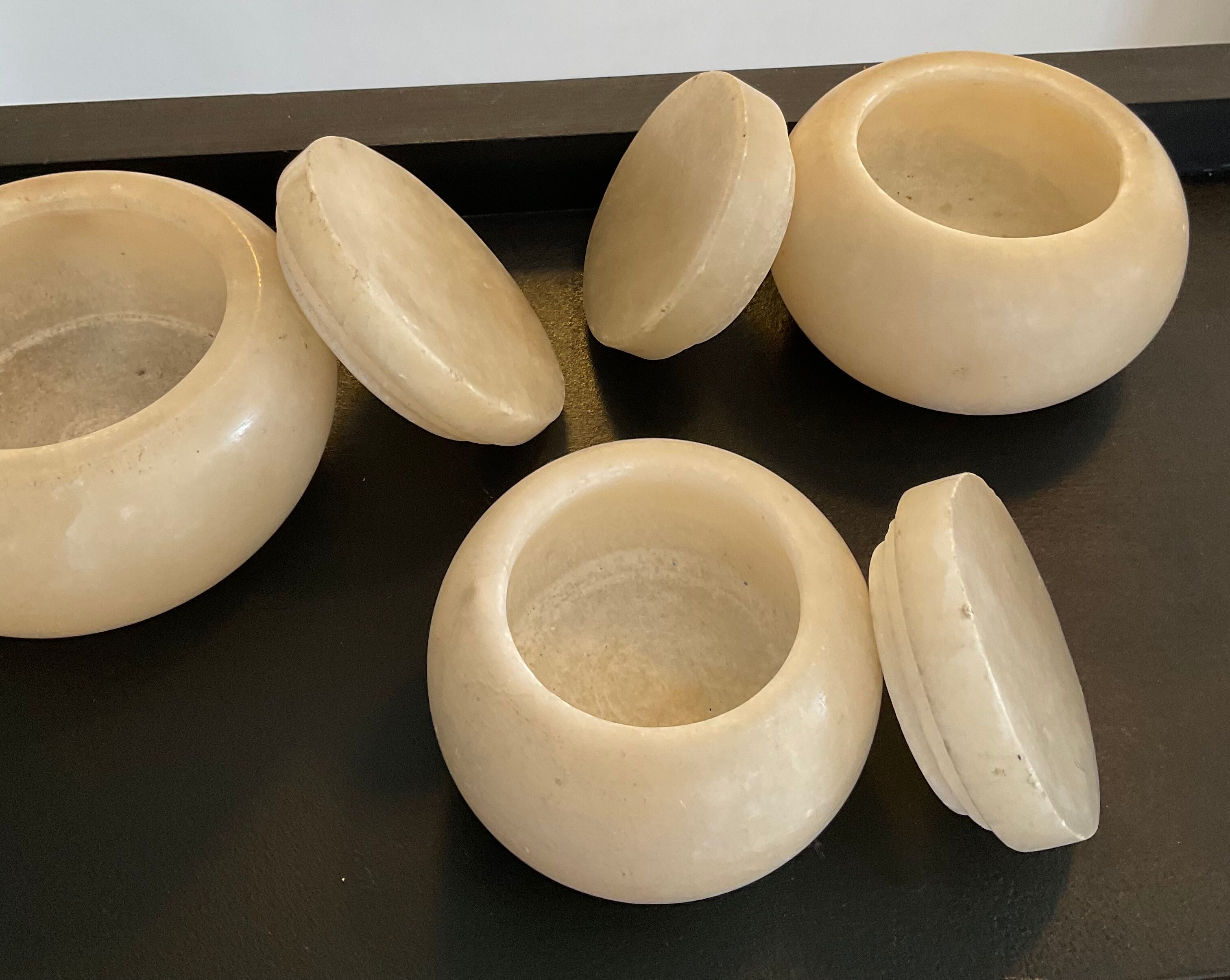 Series of 3 empty vintage alabaster pocket
