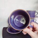 Set of 5 plum-colored stoneware tea cups