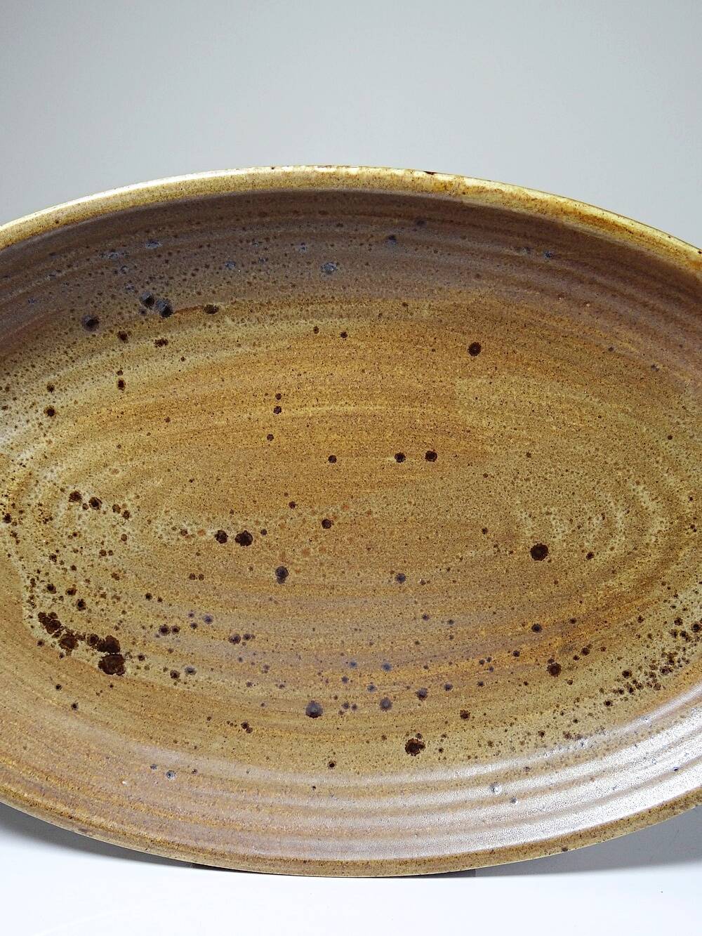 Grand plat de service ovale grès/céramique artisanal vintage Salins années 60