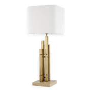 Paire de lampes de table modernes, finition laiton vintage, base en travertin.