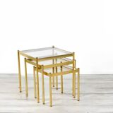 Mid Century Brass Nesting Tables With Glass Tops, Italy, 1970s, Set Of 3