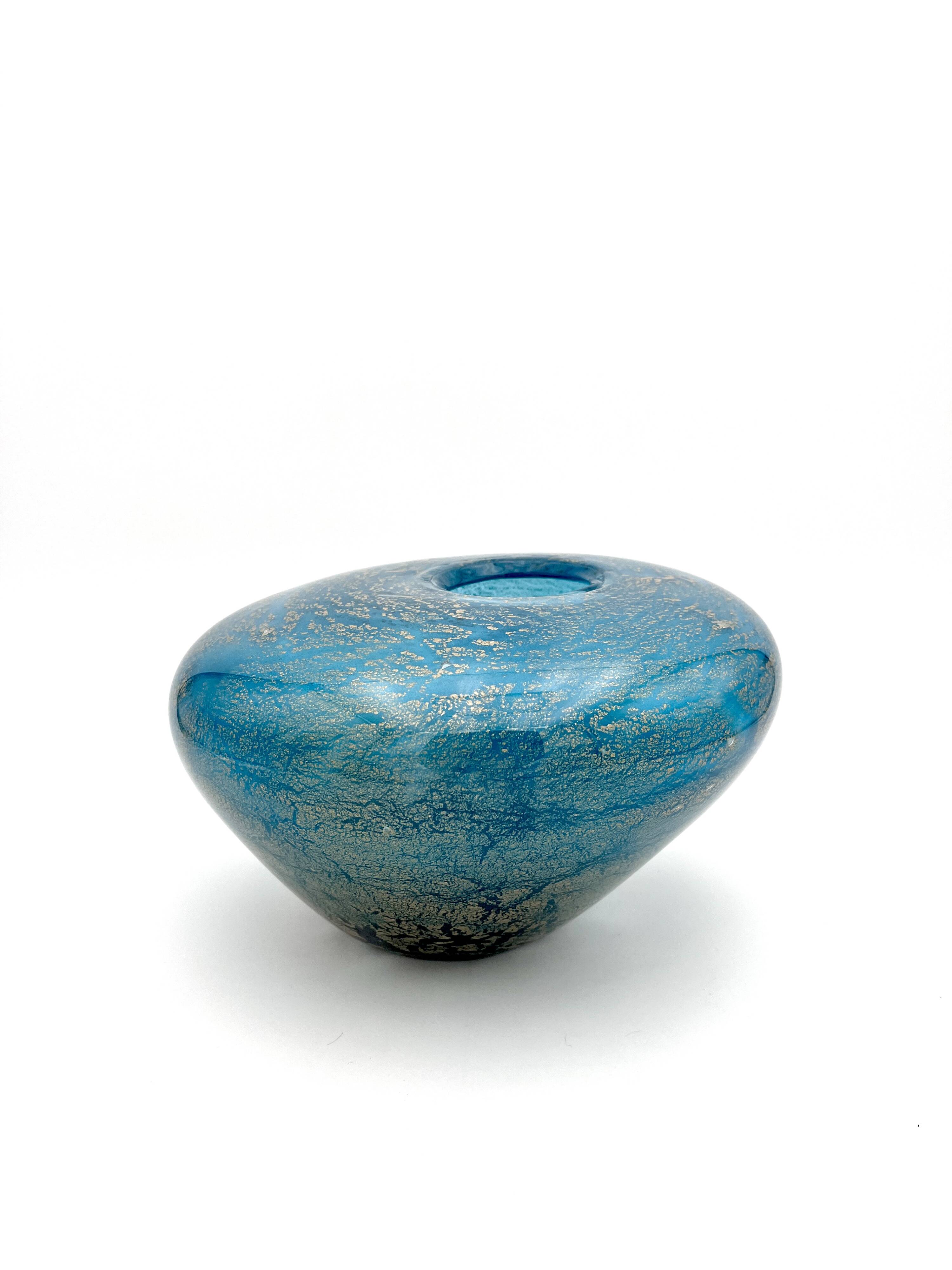 Masterpiece Murano: Lagoon Blue & 24K Gold Pebble Vase
