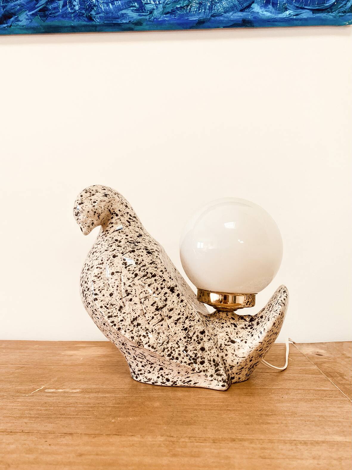 "Speckled dove" ceramic bird lamp, 1970