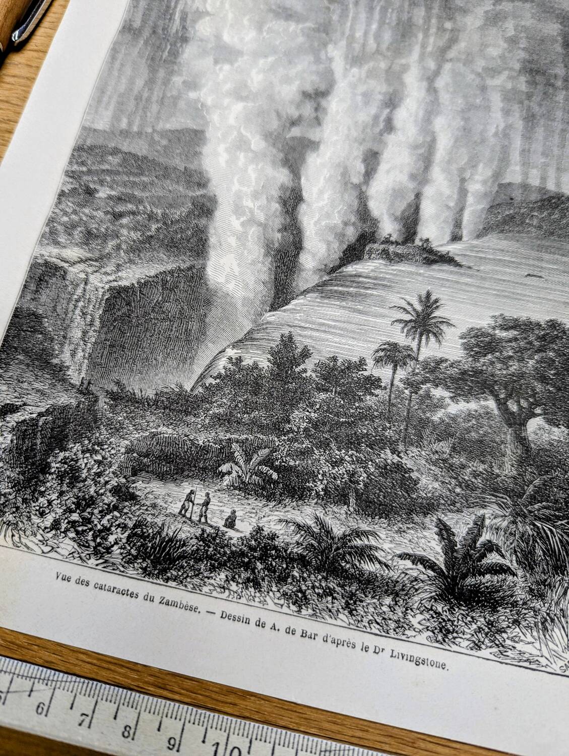 Victoria Falls, Africa. Printed illustration from 1866.