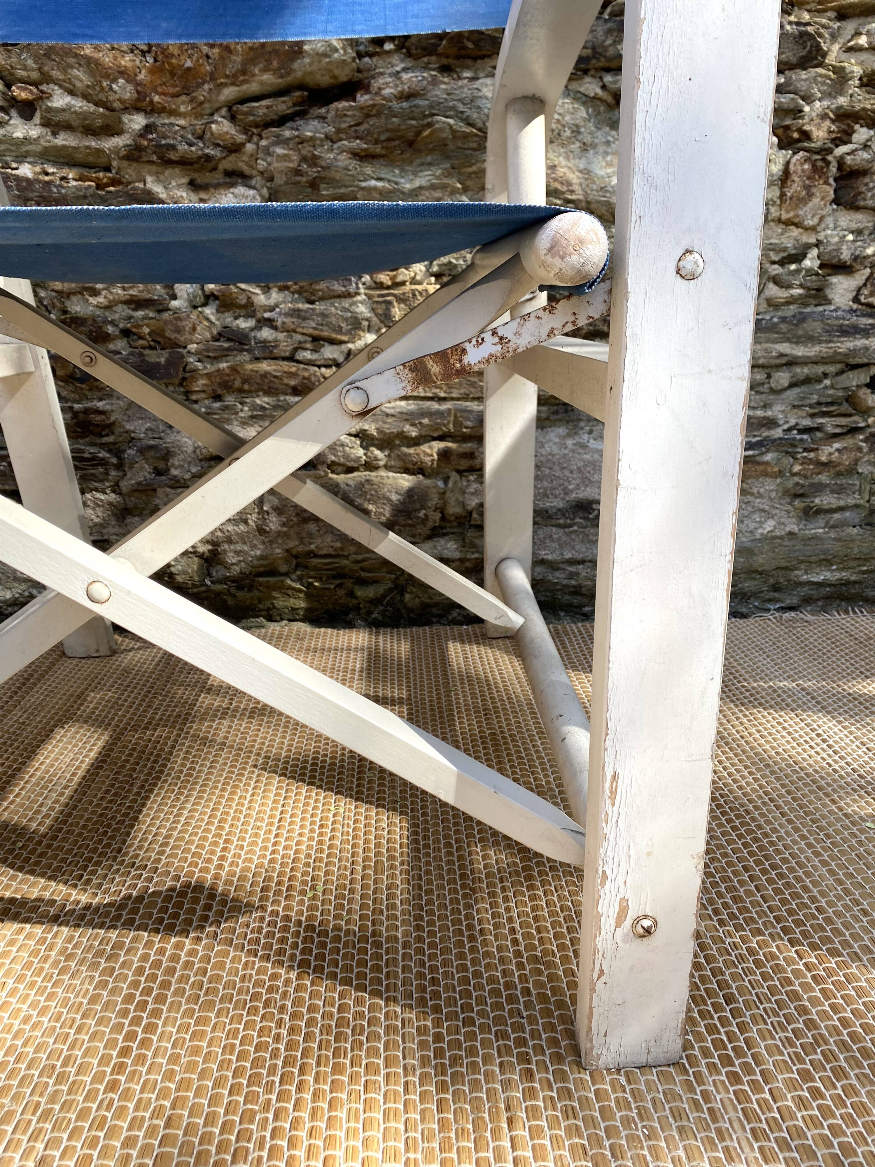 Folding canvas armchair by the sea La Baule 1960s