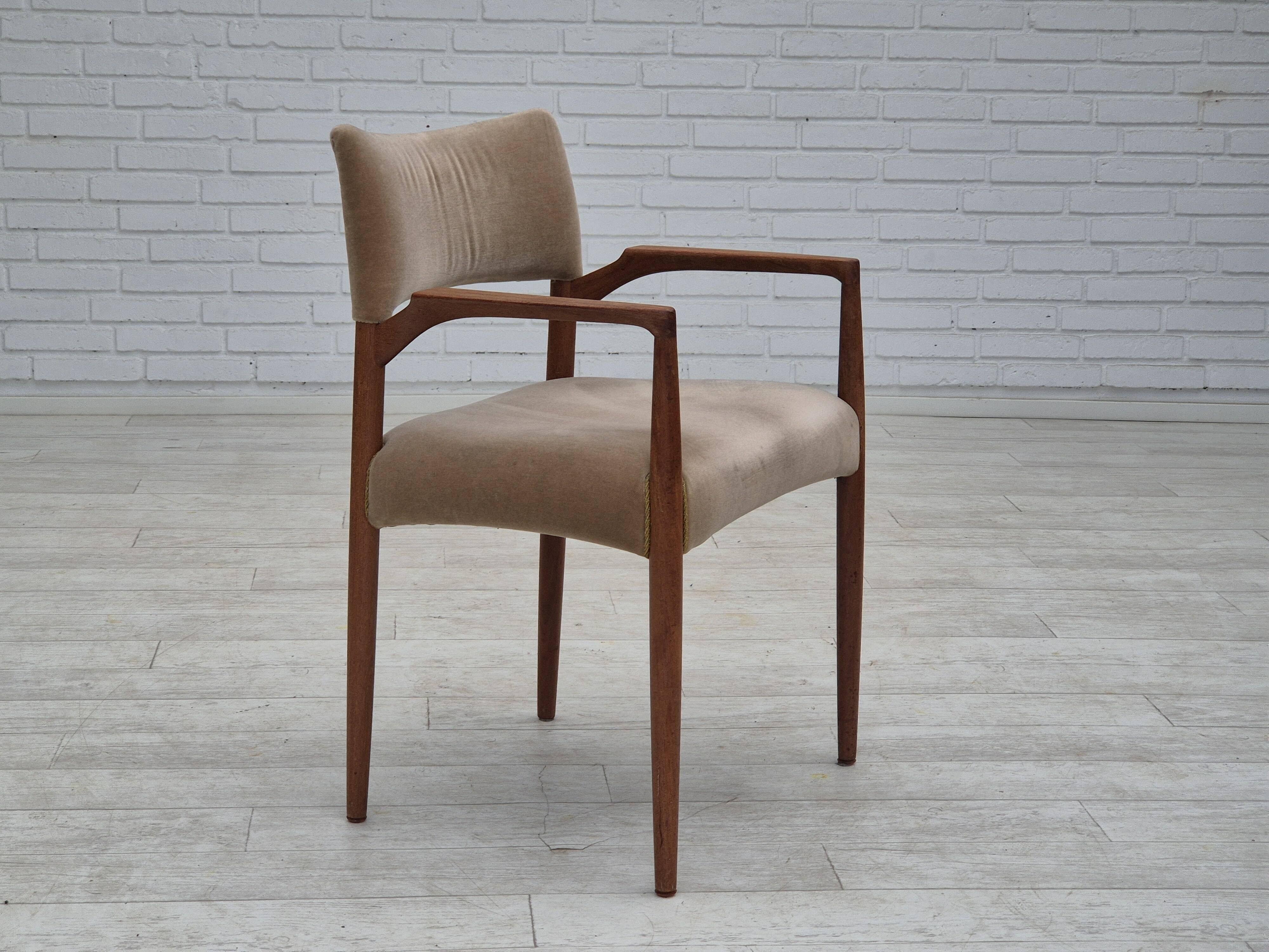 1960s, Danish chair, solid teak wood, furniture velour.
