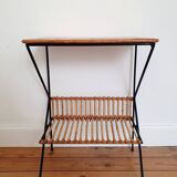 Rattan and metal side or bedside table