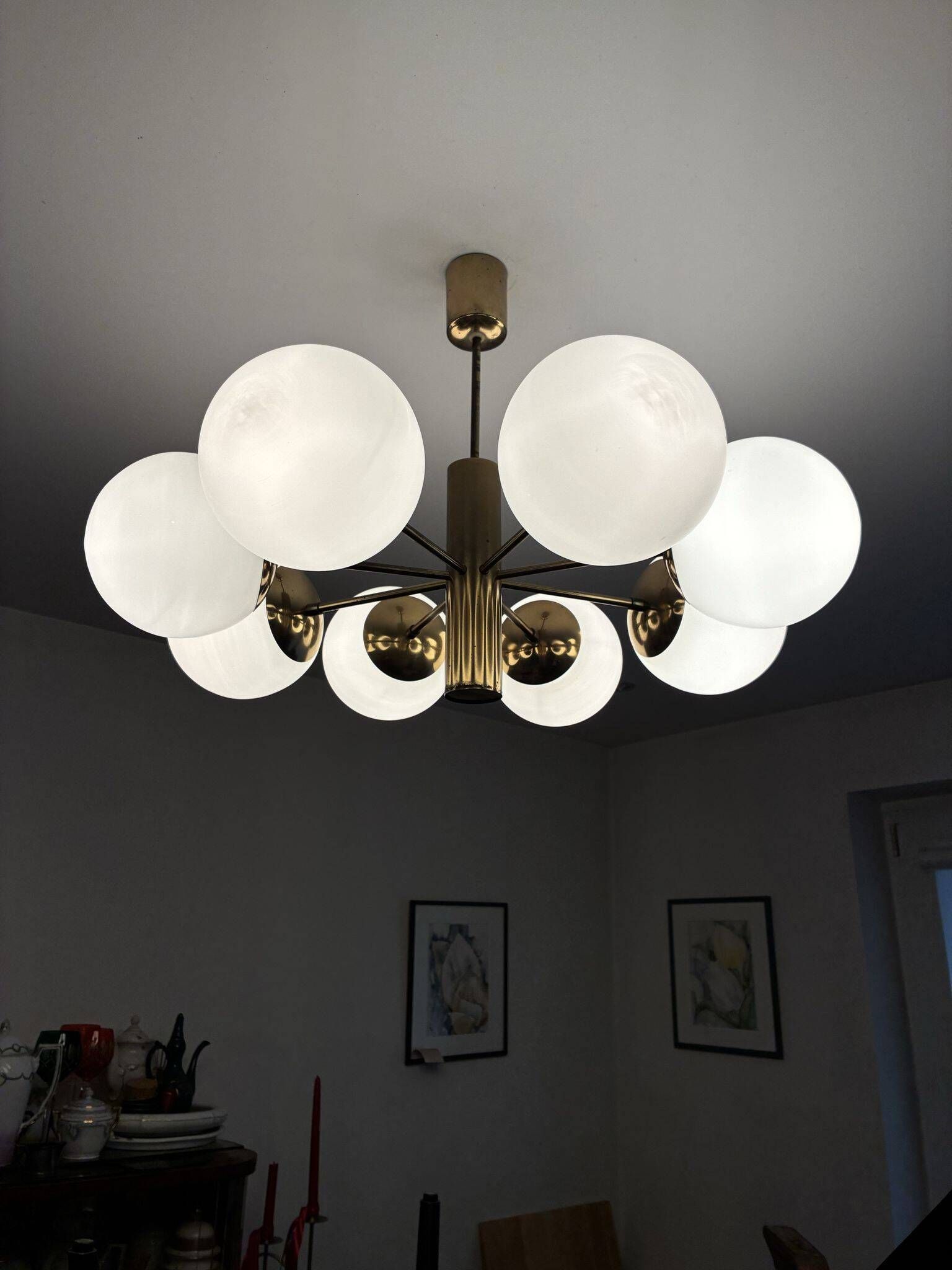 Kaiser Leuchten atomic sputnik pendant lamp, brass, 1960s