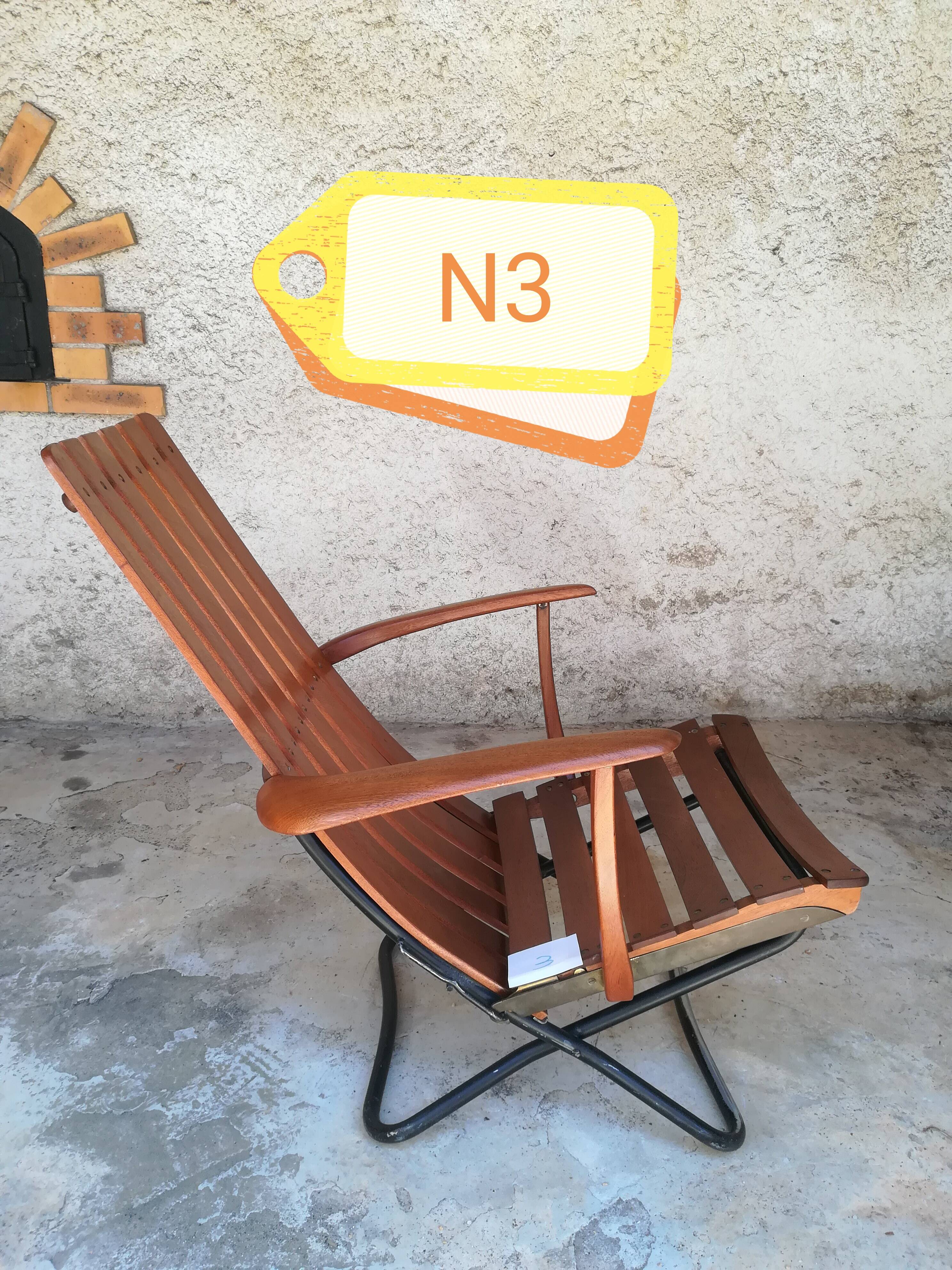 Teak wood folding armchair