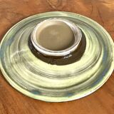 Onta-yaki ware - green and white ceramic teacup with saucer - japanese traditional handmade pottery