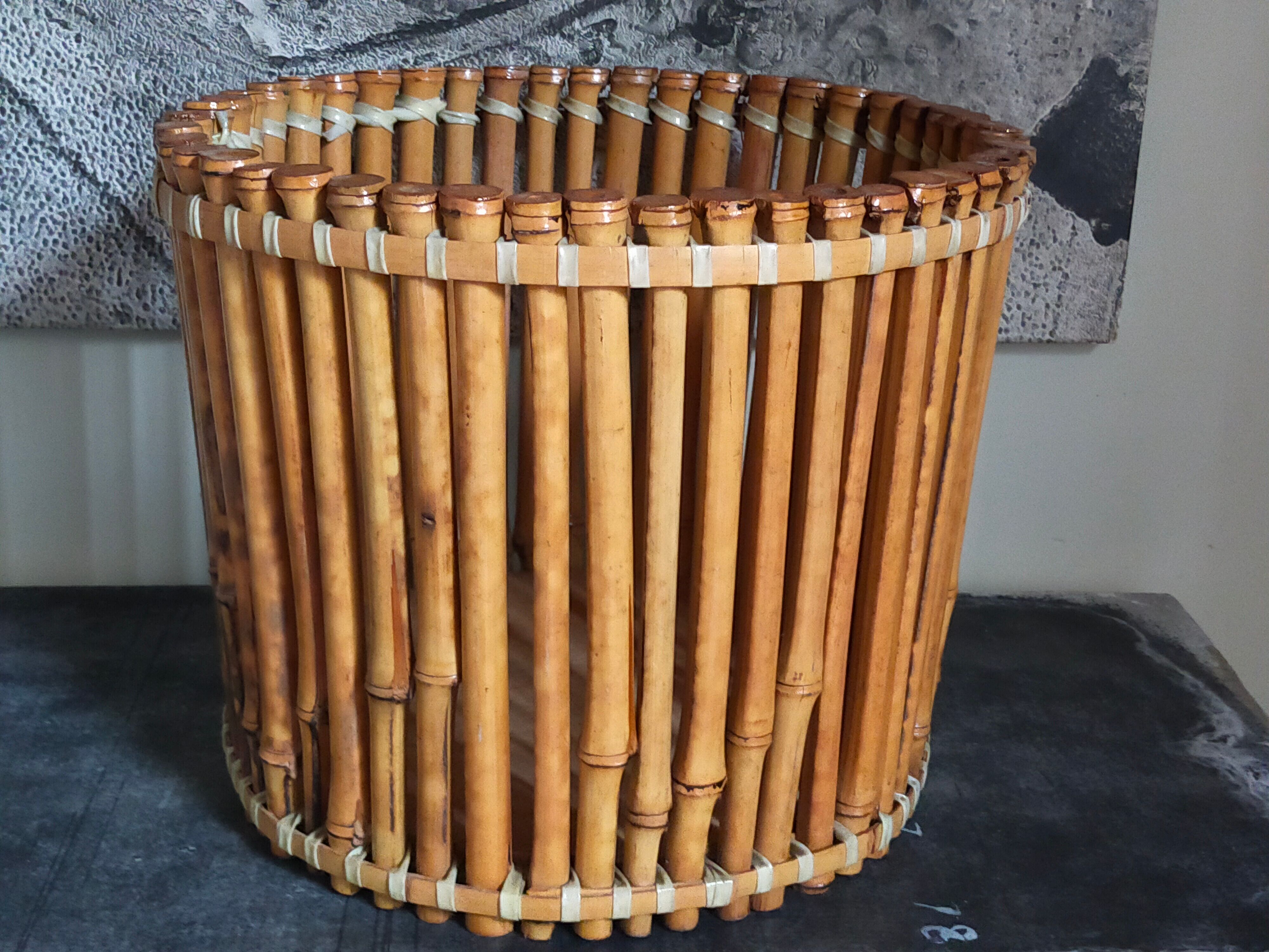 Pot cover basket Art-popular bamboo and scoubidou 50s