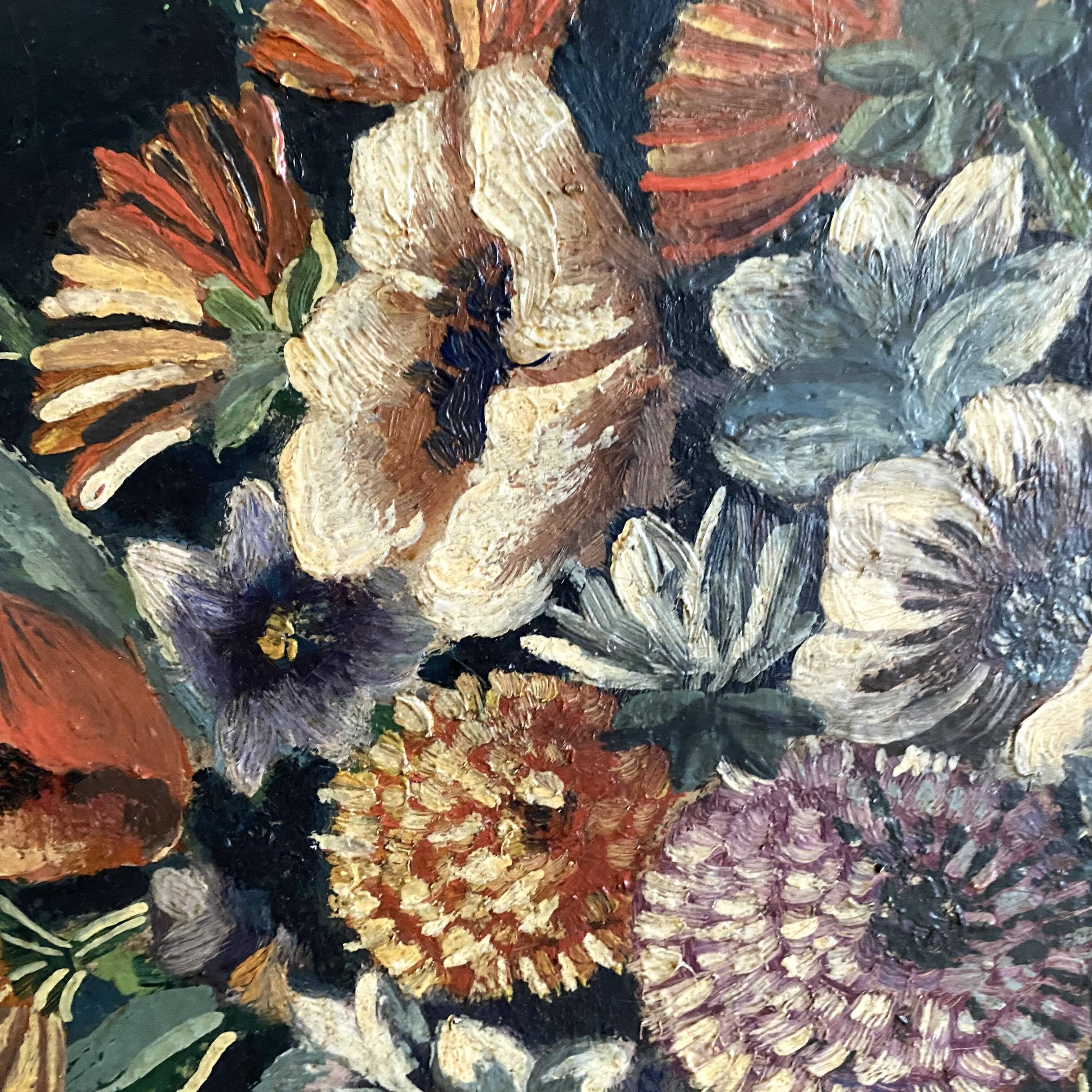 Oil on canvas, framed still life bouquet of flowers