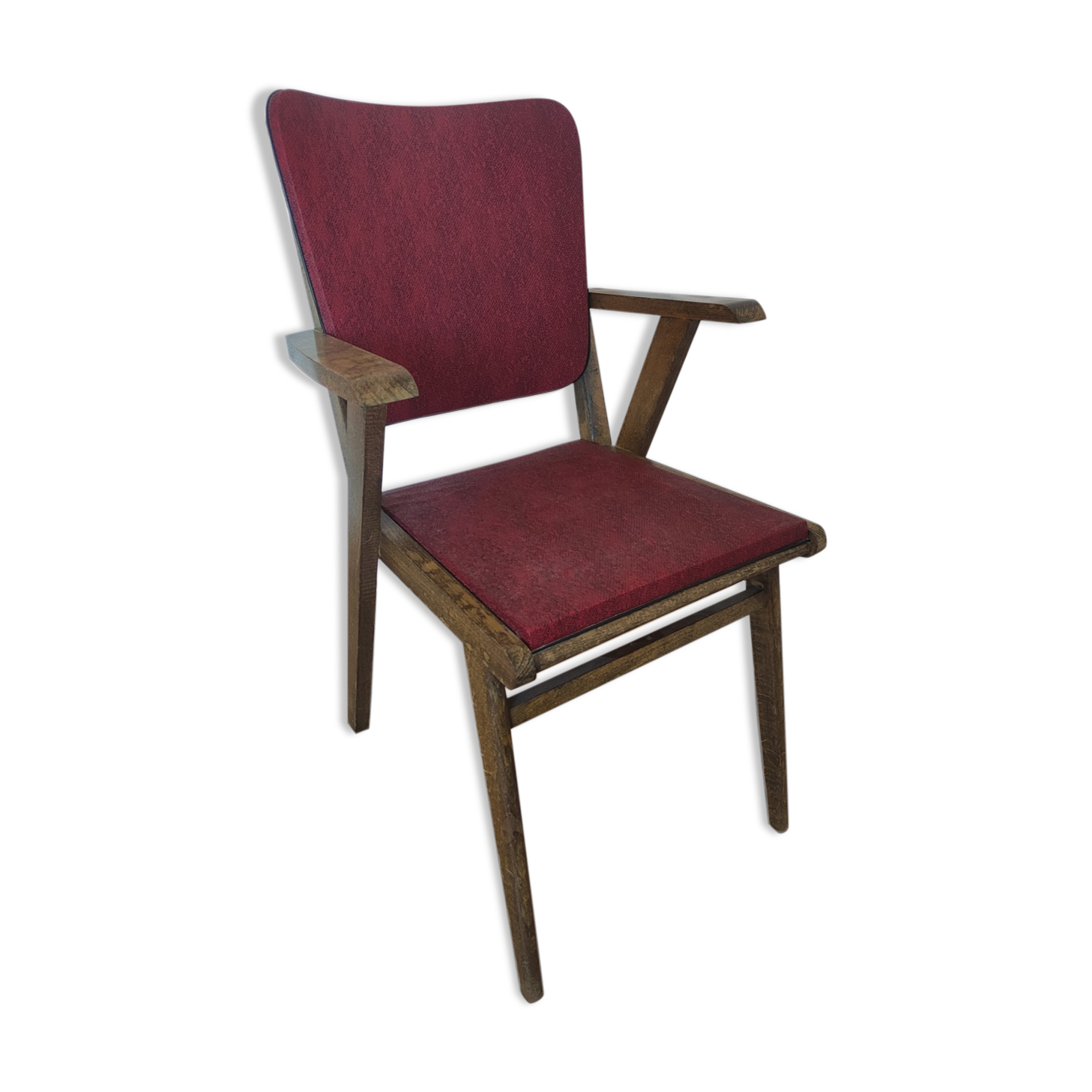 Armchair with Solid Wood Structure and Green Leatherette Seat, Italy, 1960s