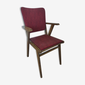 Armchair with Solid Wood Structure and Green Leatherette Seat, Italy, 1960s