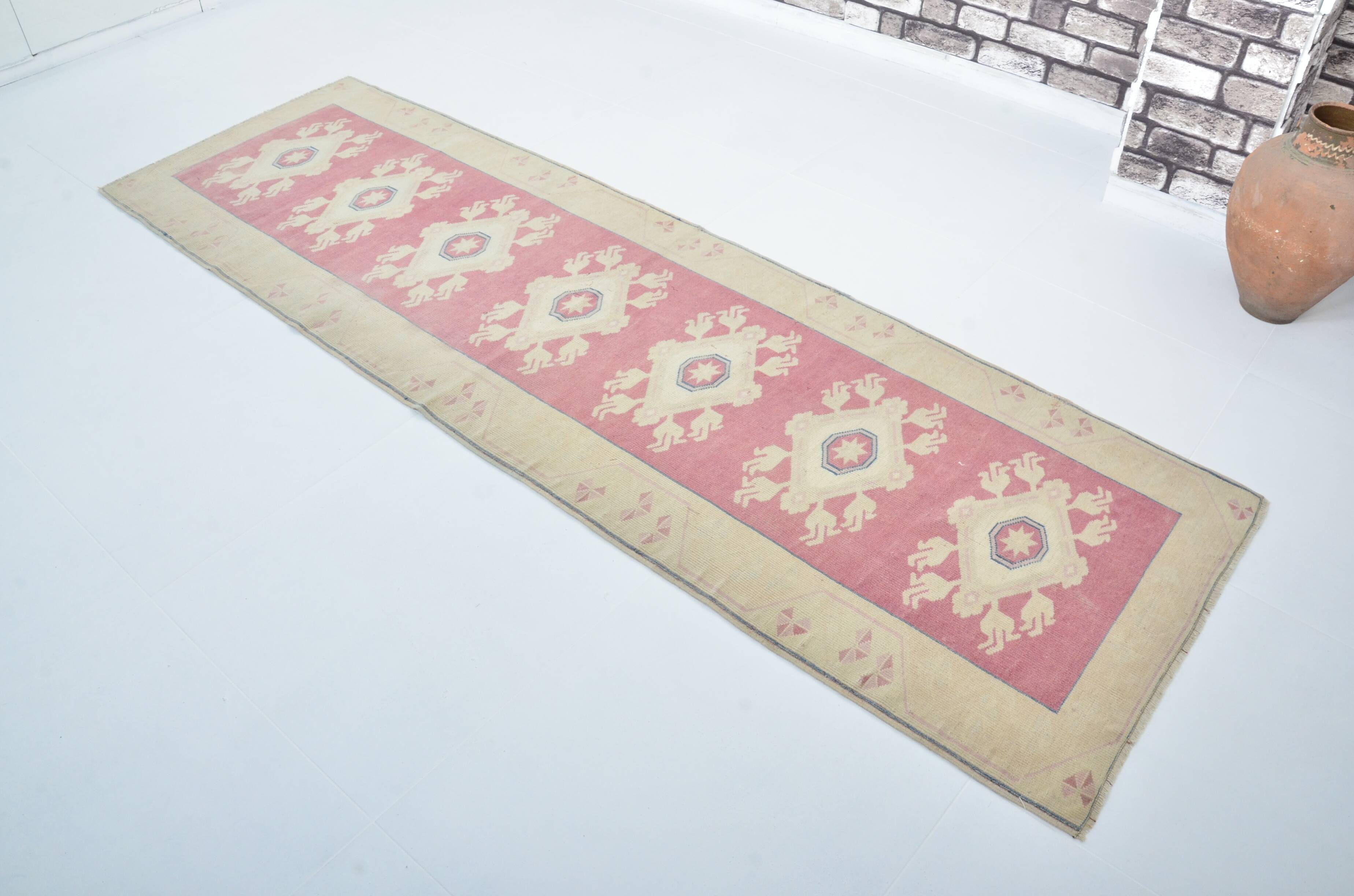 Tapis de couloir Oushak floral vintage noué à la main sku 3349