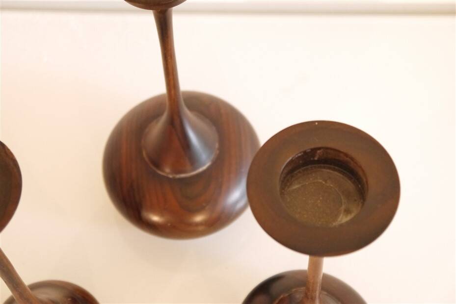 Set of vintage wooden candle holders
