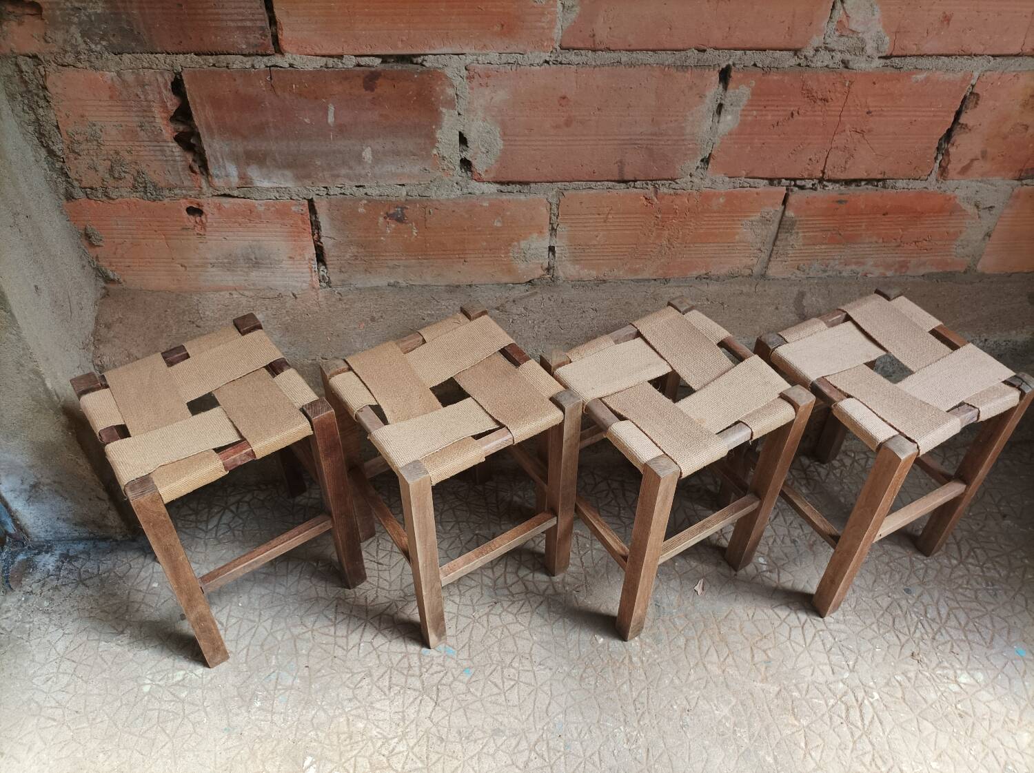 Set of 4 authentic wooden stools