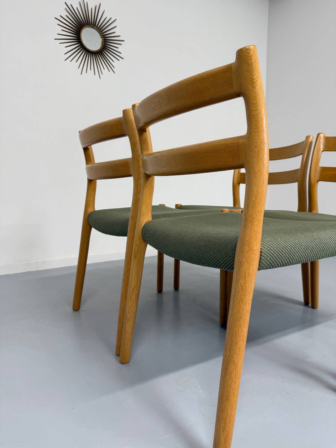 Set of 4 beech chairs designed by Niels Otto Møller, solid vintage beech
