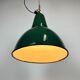 Industrial green enamel factory lamp with cast iron top, 1960s