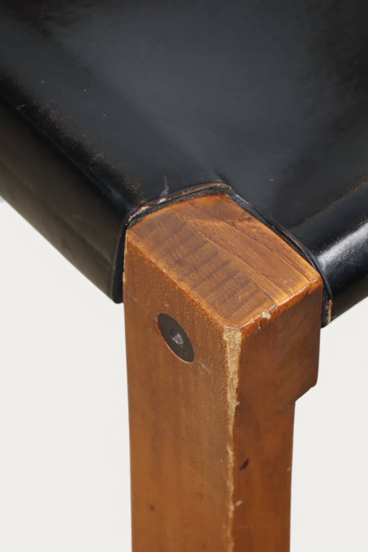 Chair S24 by Pierre Chapo – Solid elm and black leather – 1970