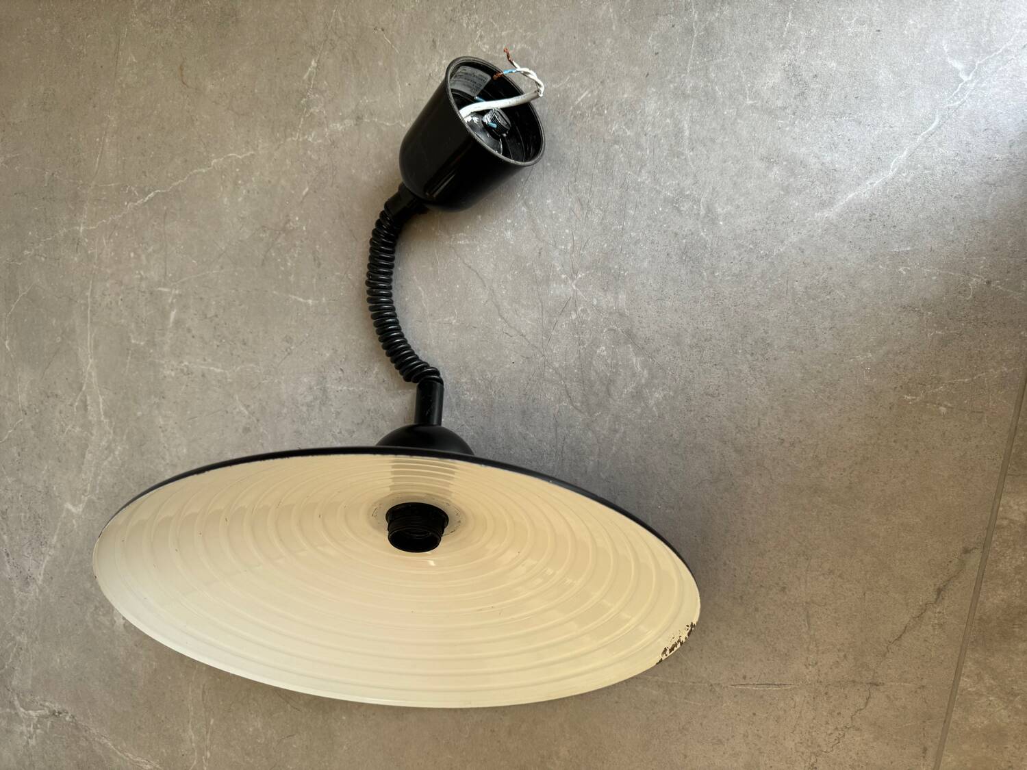 Pair of black metal pendant lights made in Belgium