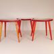 Swedish stools in red lacquered birch, Yngve Ekström "Palle", 1970s