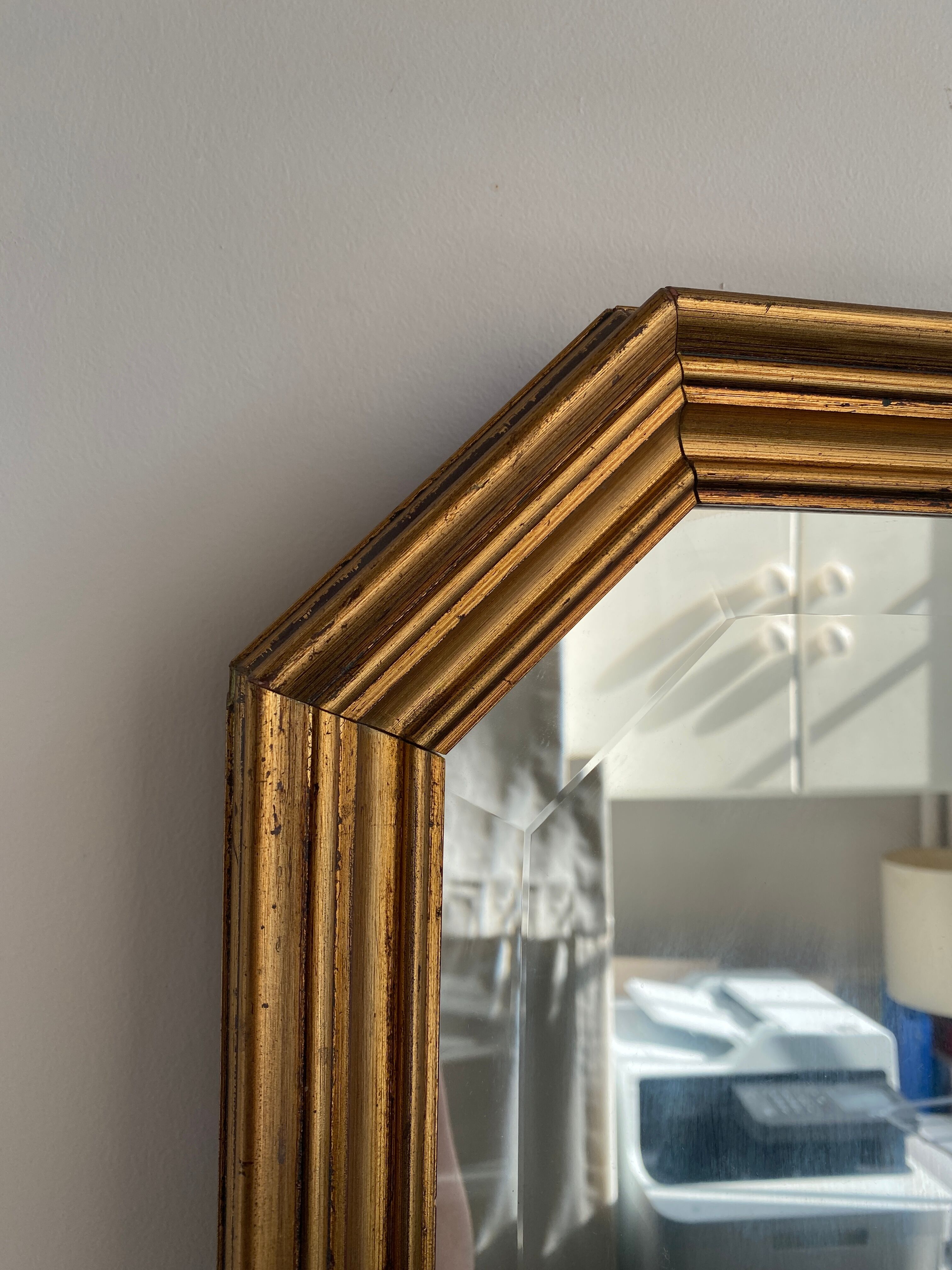 Beveled gold wood mirror