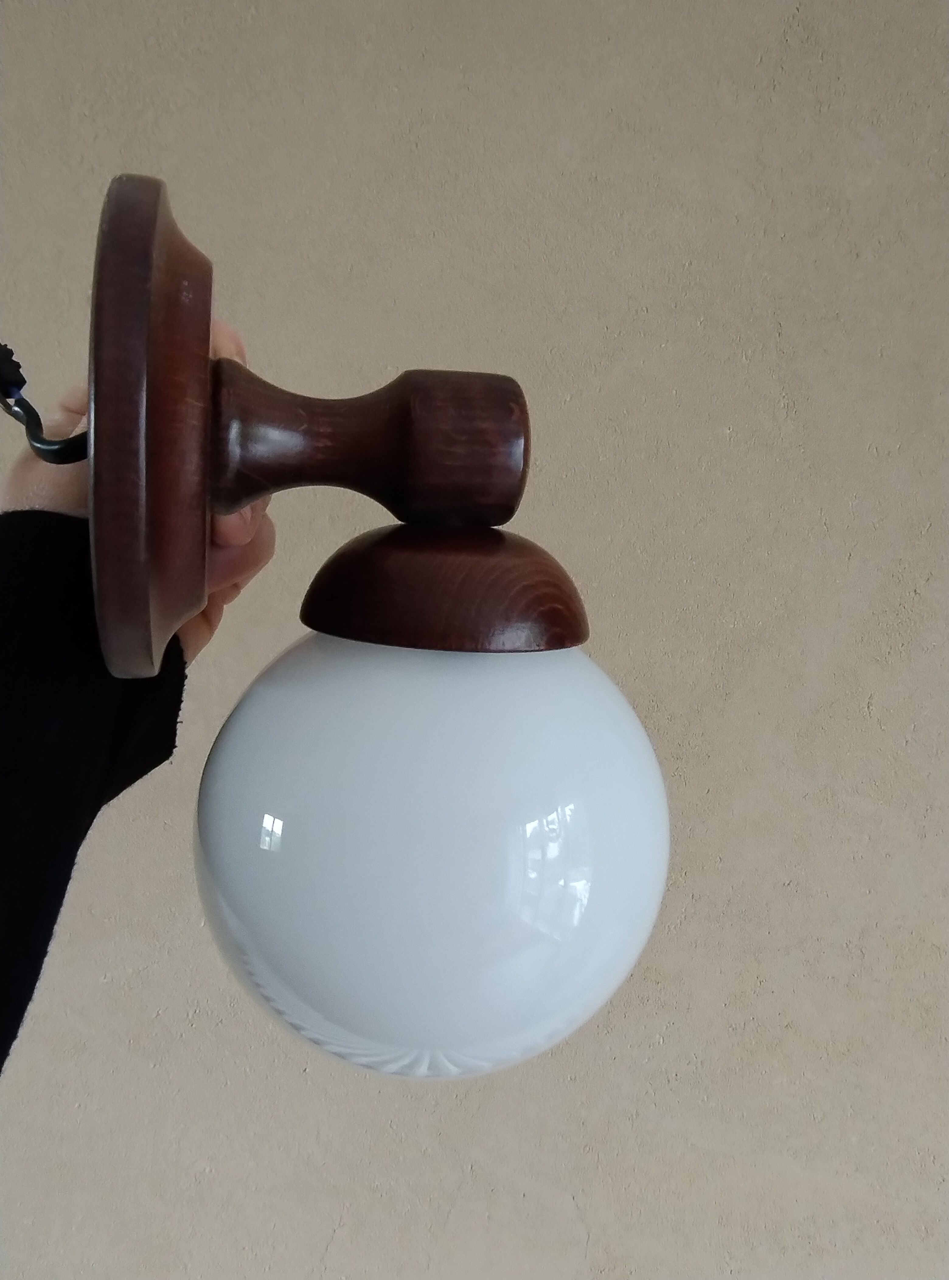 Wood and opal wall light
