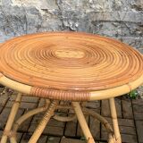 Pair of rattan tripod coffee tables 1950