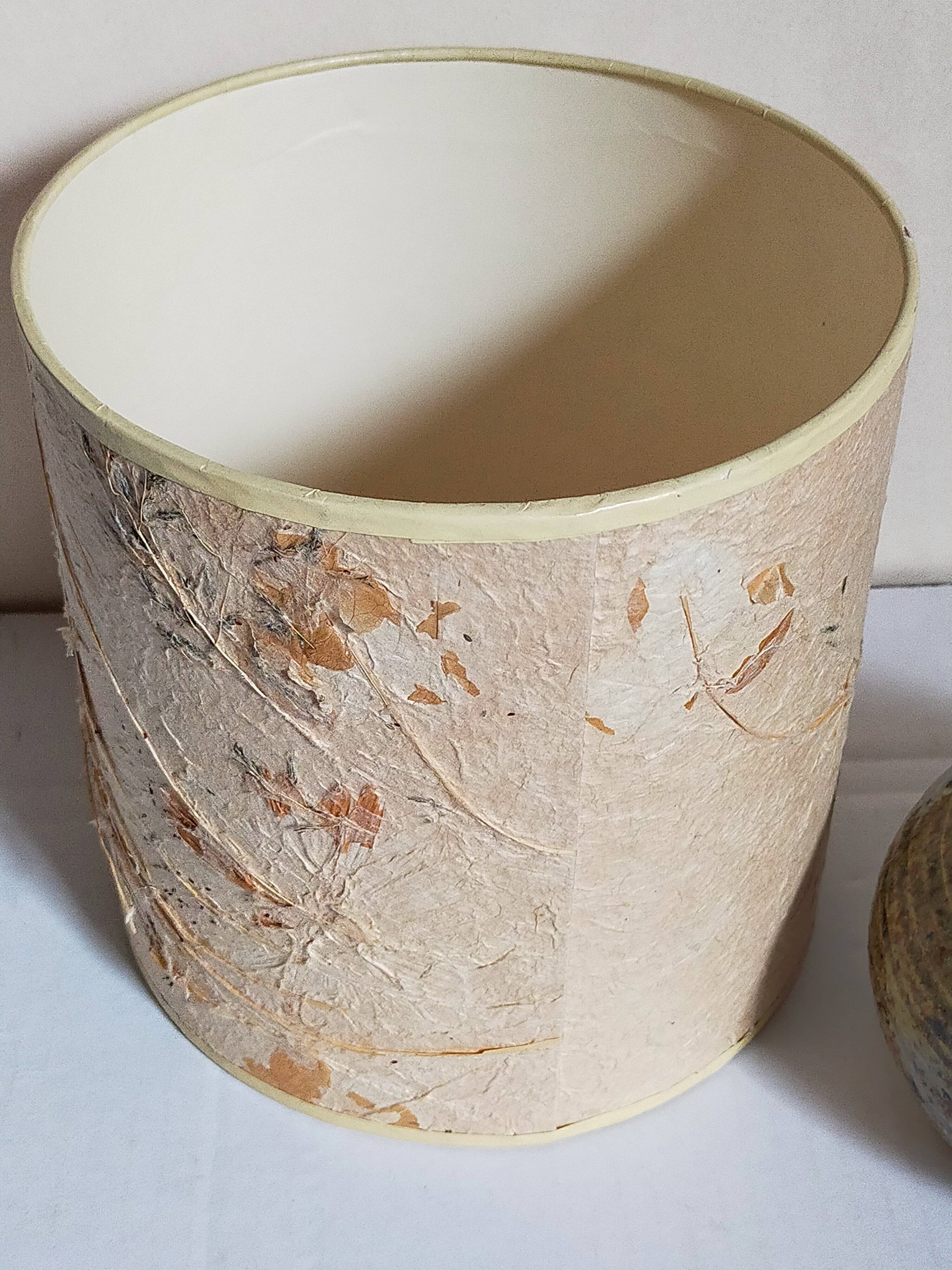 Lampe d'appoint vintage en grès émaillé, abat-jour herbier