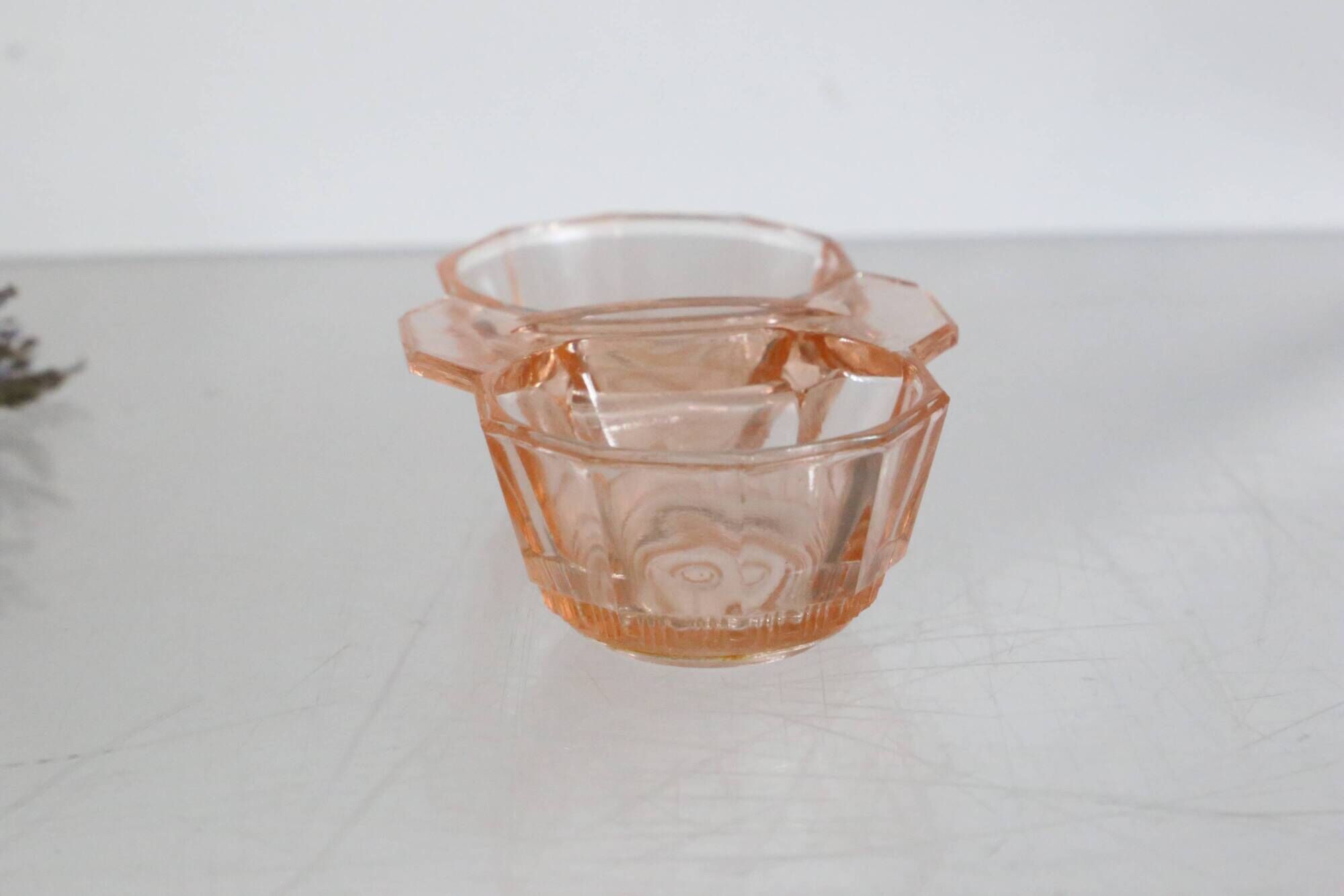 Salt and Pepper Set in pink glass, molded glass, vintage French, authentic