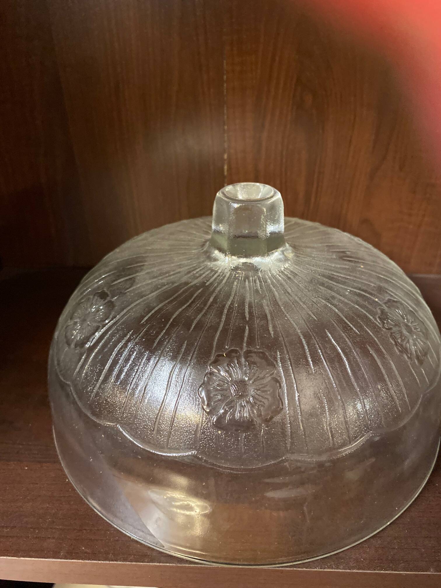 Cheese cover cake dish glass molded with relief flower decor
