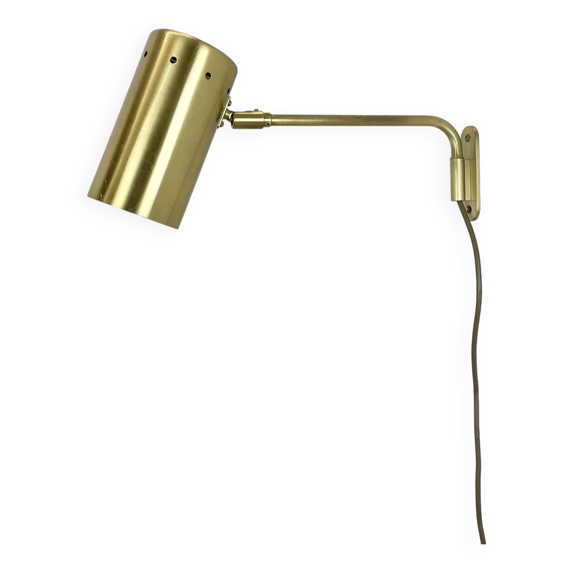 rare adjustable solid Brass Stilnovo Style Theatre spot Wall Light, Italy