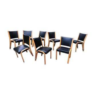 Suite of 8 bow wood chairs by William Von Bode publisher Steiner 1950