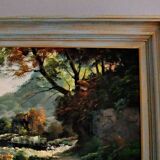 Oil painting landscape signed Vernon Gustavian blue and gold frame