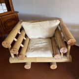 Set Sofa and 2 armchairs in large bamboo with cushions
