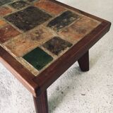 Brutalist Rustic Slate Tile & Oak Coffee Table, Belgium, 1960s