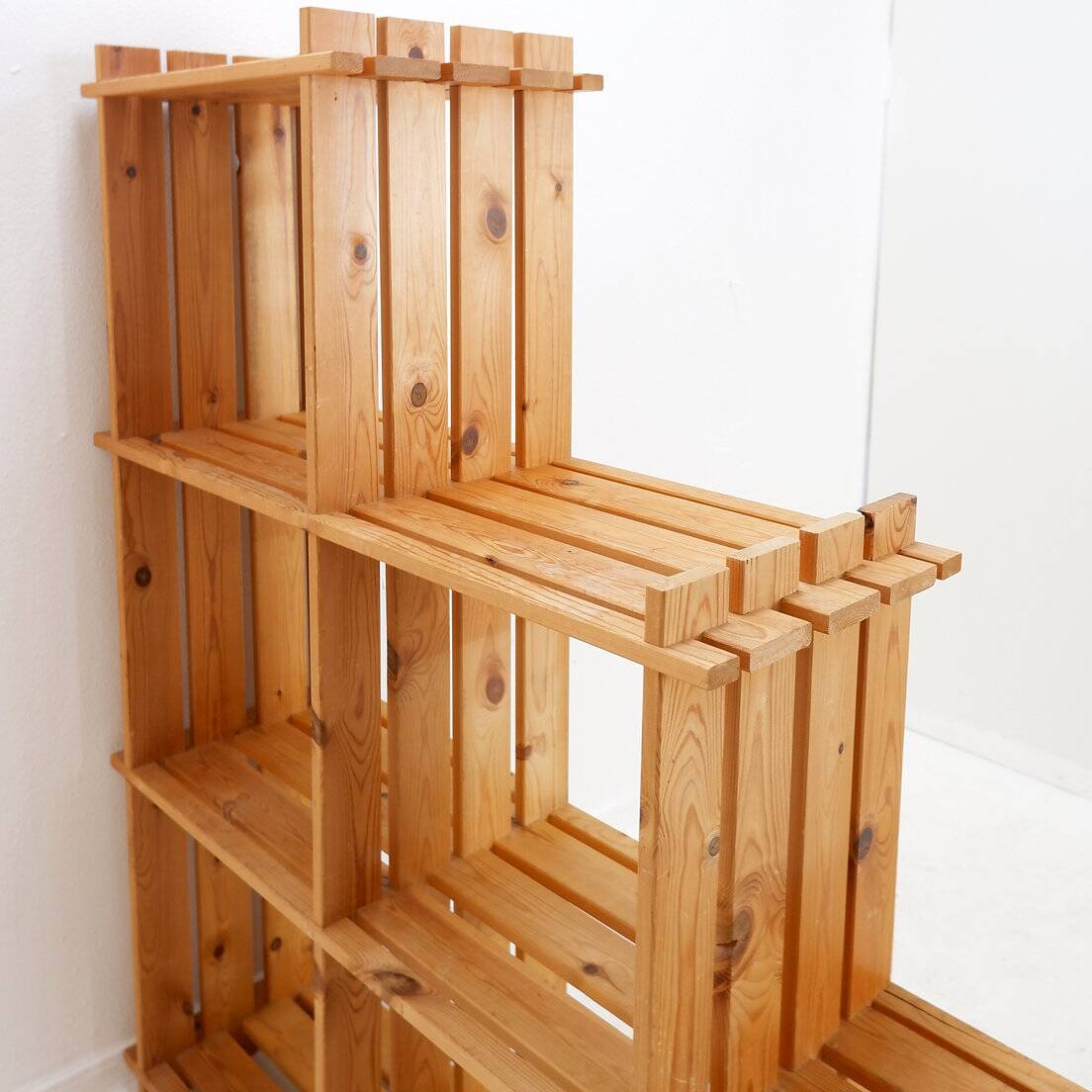 Vintage pine staircase shelf bookcase - Maison Regain style