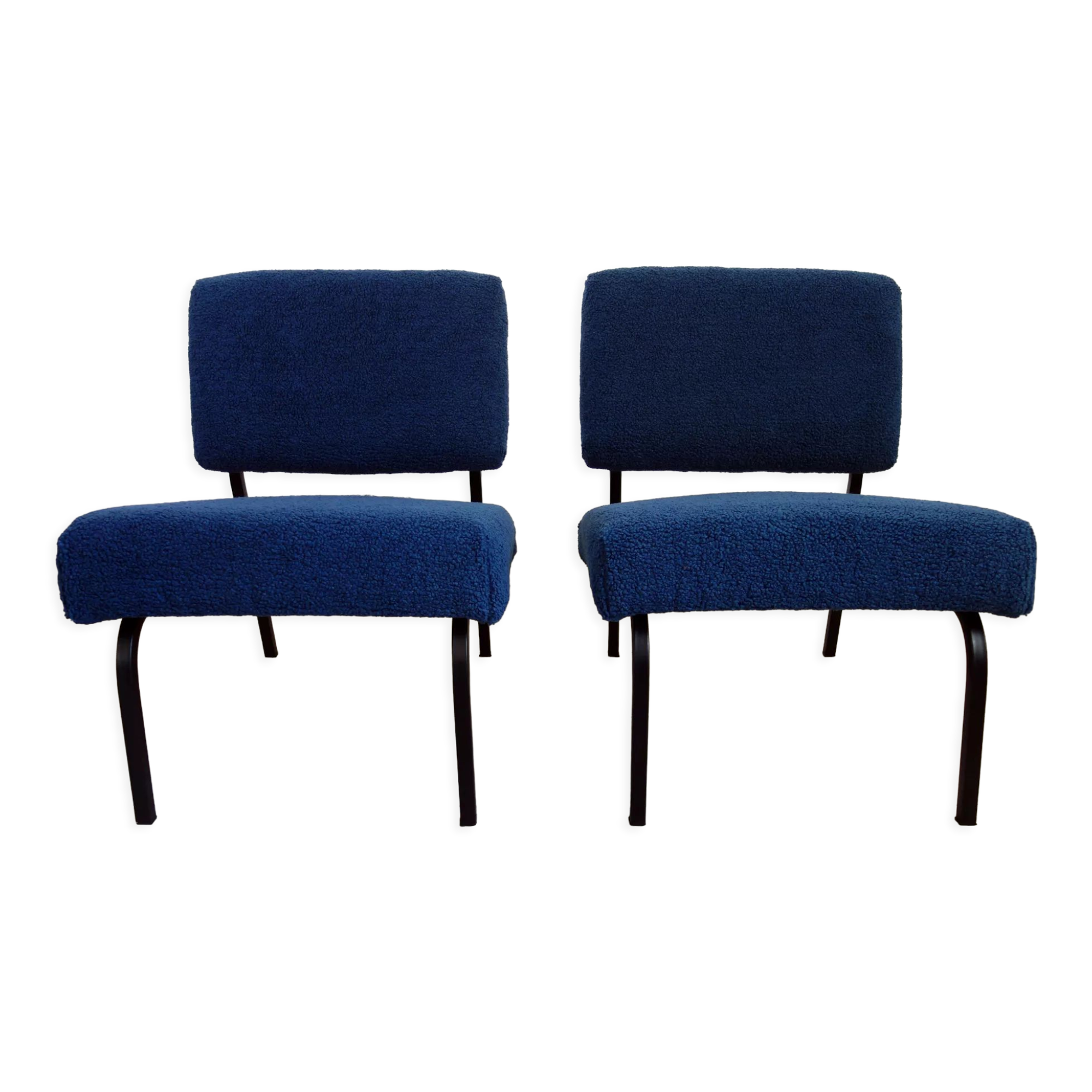 Pair of minimalist reupholstered seats from the 60s/70s