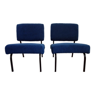 Pair of minimalist reupholstered seats from the 60s/70s