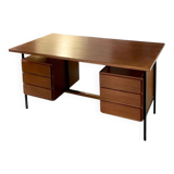 Vintage modernist desk in wood and black with 6 drawers