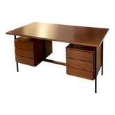 Bureau moderniste vintage bois & noir 6 tiroirs