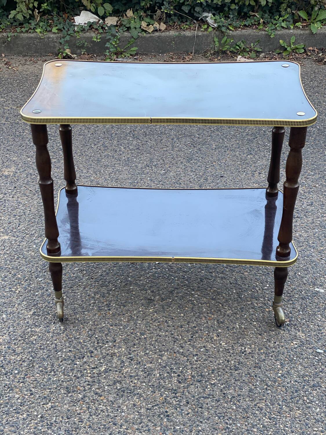 Vintage double tray gold serving trolley