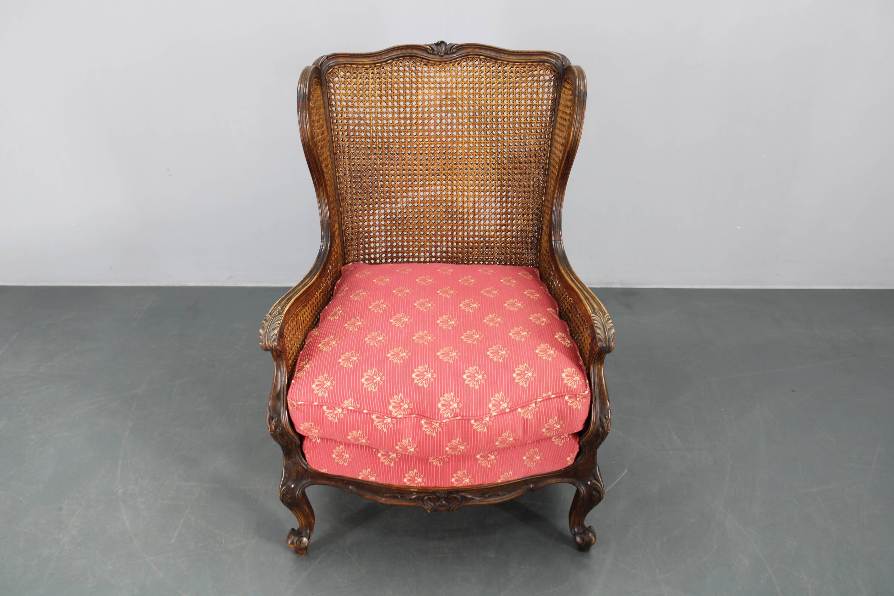 Antique Carved Wing Chair with Cane Sides , Czechoslovakia