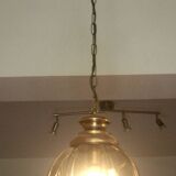 Lustre en laiton à segments de verre fumé, seconde moitié du XXe siècle