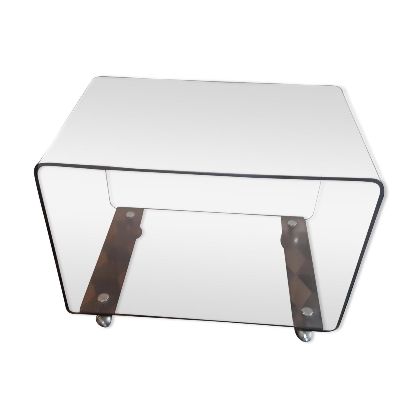 Coffee table David Lange 1970 vintage plexiglas smoked rolling furniture HFI TV