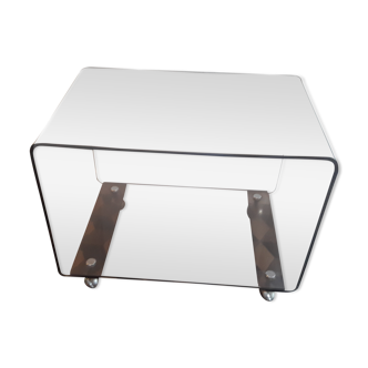 Coffee table David Lange 1970 vintage plexiglas smoked rolling furniture HFI TV